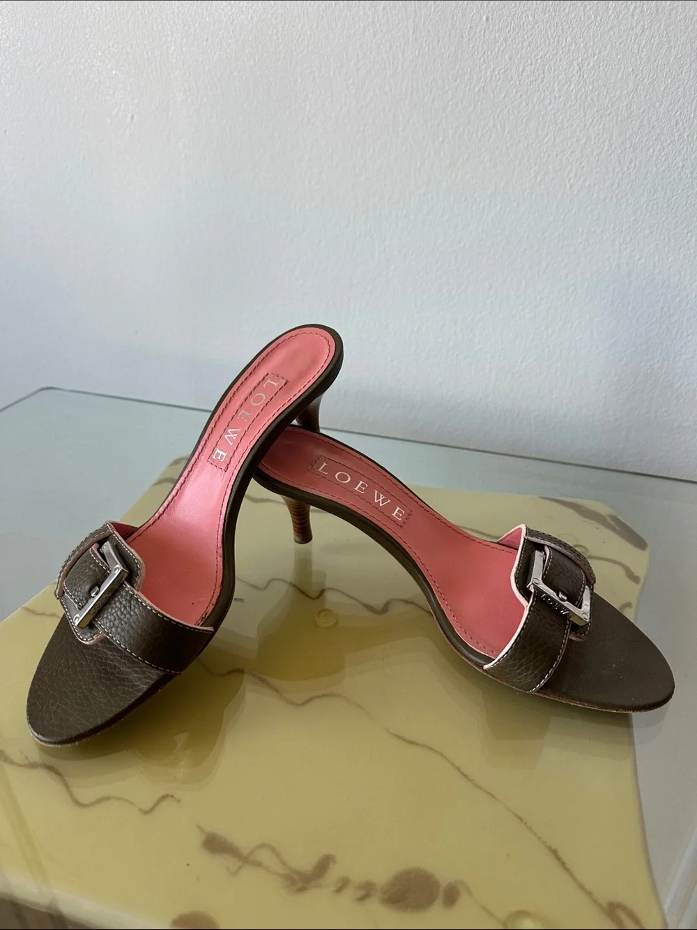 Loewe Brown Leather Buckle Mules with Pink Insole - Picture 3 of 5